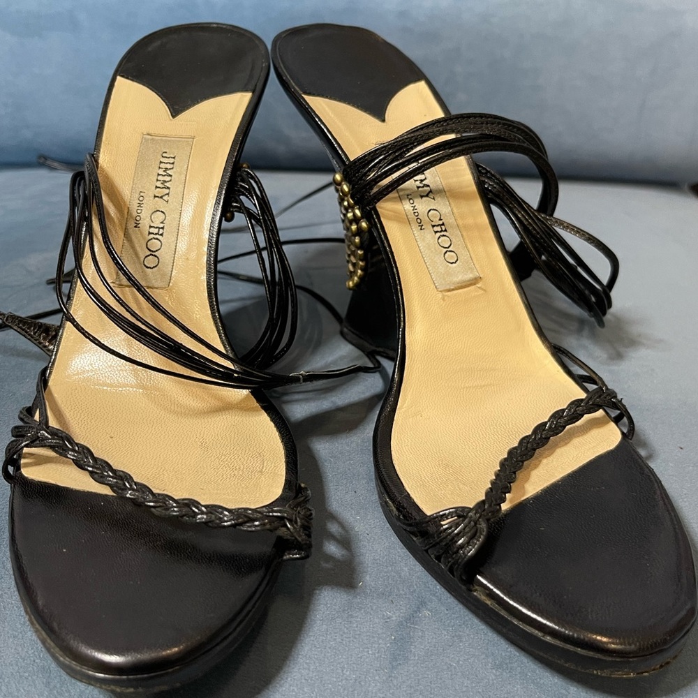 Jimmy Choo Black Strappy Wedges